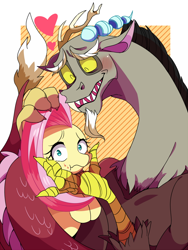 Size: 600x800 | Tagged: safe, artist:r0cco_d, discord, fluttershy, pegasus, pony, discoshy, female, male, shipping, straight