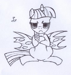 Size: 900x944 | Tagged: safe, artist:captainboat, derpibooru import, twilight sparkle, changeling, monochrome, solo, wings