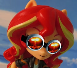 Size: 907x801 | Tagged: safe, artist:whatthehell!?, sunset shimmer, equestria girls, atomic bomb, clothes, doll, equestria girls minis, explosion, goggles, nuclear weapon, photo, ponied up, toy, weapon