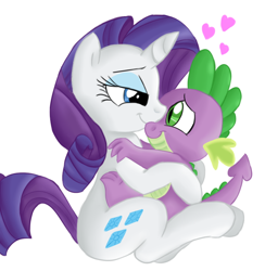 Size: 794x812 | Tagged: safe, artist:jbond, artist:mickeymonster, color edit, edit, rarity, spike, dragon, pony, unicorn, colored, female, heart, hug, male, painting, shipping, simple background, sparity, spikelove, straight, white background
