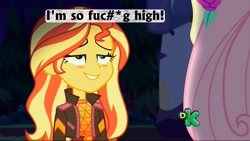 Size: 1920x1080 | Tagged: safe, edit, edited screencap, screencap, fluttershy, sunset shimmer, better together, equestria girls, sunset's backstage pass!, blushing, clothes