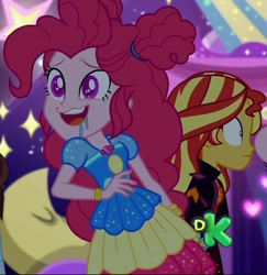 Size: 1049x1080 | Tagged: safe, screencap, pinkie pie, sunset shimmer, better together, equestria girls, sunset's backstage pass!, clothes, cropped, music festival outfit