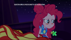 Size: 1920x1080 | Tagged: safe, screencap, pinkie pie, sunset shimmer, better together, equestria girls, sunset's backstage pass!, blushing, cute, diapinkes, discovery kids, spanish