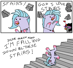 Size: 900x847 | Tagged: safe, artist:kuroneko, derpibooru exclusive, derpibooru import, king sombra, silverstream, classical hippogriff, hippogriff, pony, unicorn, school daze, crossing the memes, dialogue, female, i warned you about stairs bro, i'm so alone, implied queen novo, it keeps happening, king sombra does love stairs, male, meme, ms paint, shipping, sombra eyes, sombrastream, stairs, stallion, straight, stylistic suck, sweet bro and hella jeff, that hippogriff sure does love stairs, that pony sure does love stairs, this will end in tears and/or death