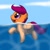 Size: 800x800 | Tagged: safe, artist:kloudmutt, scootaloo, pegasus, female, filly, orange coat, purple mane, solo, swimming