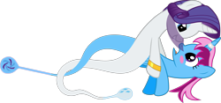 Size: 13630x6400 | Tagged: safe, artist:parclytaxel, rarity, oc, oc:parcly taxel, alicorn, genie pony, pony, unicorn, .svg available, absurd resolution, ain't never had friends like us, albumin flask, alicorn oc, armband, ask generous genie rarity, bedroom eyes, blushing, bottle, canon x oc, dancing, female, genie, horn ring, lesbian, parity, shipping, simple background, smiling, tangled up, transparent background, vector, veil