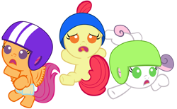 Size: 7000x4320 | Tagged: safe, artist:beavernator, apple bloom, scootaloo, sweetie belle, pony, absurd resolution, baby, baby apple bloom, baby belle, baby pony, baby scootaloo, cutie mark crusaders, diaper, foal, simple background, white background