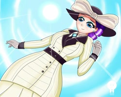 Size: 1250x1000 | Tagged: safe, artist:focusb, rarity, human, ppov, clothes, costume, crepuscular rays, female, gloves, hat, humanized, raristocrat, rose dewitt bukater, solo, sun, titanic