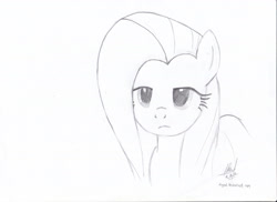 Size: 3504x2552 | Tagged: safe, artist:digiral, fluttershy, pegasus, pony, grayscale, monochrome, solo, traditional art, unamused