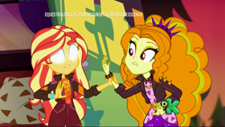 Size: 1920x1080 | Tagged: safe, screencap, adagio dazzle, sunset shimmer, better together, equestria girls, sunset's backstage pass!, blank eyes, discovery kids, glowing eyes, music festival outfit, spanish, white eyes