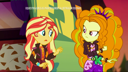 Size: 1920x1080 | Tagged: safe, screencap, adagio dazzle, sunset shimmer, better together, equestria girls, sunset's backstage pass!, discovery kids, music festival outfit, spanish