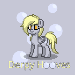 Size: 640x640 | Tagged: safe, artist:band sickle, derpy hooves, pegasus, pony, bubble, cutie mark, female, looking at you, mare, name tag, pony town, simple background, underp