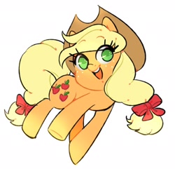 Size: 1280x1232 | Tagged: safe, artist:evino-chan, applejack, earth pony, pony, bow, cute, eye clipping through hair, female, hair bow, happy, jackabetes, mare, no pupils, open mouth, solo, tail bow