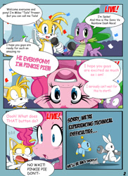 Size: 1180x1618 | Tagged: safe, artist:ss2sonic, angel bunny, pinkie pie, spike, dragon, earth pony, pony, chao, comic, crossover, miles "tails" prower, sonic the hedgehog (series)