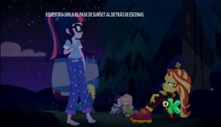 Size: 2500x1440 | Tagged: safe, screencap, fluttershy, rarity, sci-twi, spike, spike the regular dog, sunset shimmer, twilight sparkle, dog, better together, equestria girls, sunset's backstage pass!, barefoot, clothes, feet, night, night sky, pajamas, sky