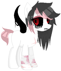 Size: 307x361 | Tagged: safe, artist:nurseghosty, derpibooru import, oc, oc only, bandage, base used, black sclera, black tears, female, mare, nightmare fuel, pixel art, red eyes, simple background, solo, tentacles, transparent background