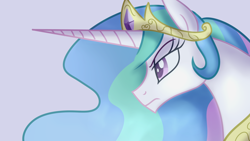 Size: 1024x576 | Tagged: safe, artist:wubcakeva, princess celestia, alicorn, pony, colored pupils, gray background, jewelry, lidded eyes, regalia, simple background, solo, unamused