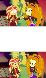 Size: 1920x3202 | Tagged: safe, adagio dazzle, sunset shimmer, better together, equestria girls, sunset's backstage pass!, blank eyes, glowing eyes, meme, music festival outfit, sunset sees things, template, white eyes, wide eyes