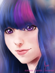 Size: 719x950 | Tagged: safe, artist:riotfaerie, derpibooru import, twilight sparkle, human, bust, humanized, portrait, solo