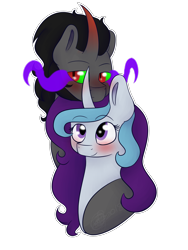 Size: 3024x4032 | Tagged: safe, artist:itssopanda, derpibooru import, king sombra, oc, oc:crystal dawn, pony, bust, canon x oc, dawnbra, female, male, mare, portrait, simple background, straight, transparent background