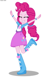 Size: 3130x5474 | Tagged: safe, artist:asika-aida, pinkie pie, equestria girls, alternate hairstyle, balloon, boots, bracelet, clothes, high heel boots, jewelry, praise the sun, skirt, solo