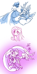 Size: 450x900 | Tagged: safe, artist:ponz018, discord, fluttershy, pegasus, pony, discoshy, female, inviting, male, shipping, sleeping, straight