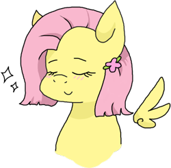 Size: 419x411 | Tagged: safe, artist:stockingstreams, fluttershy, pegasus, pony, alternate hairstyle, blushing, floating wings, short hair, short mane, solo