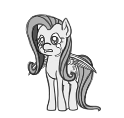 Size: 377x357 | Tagged: safe, artist:roxenmage, fluttershy, pegasus, pony, crying, monochrome, solo
