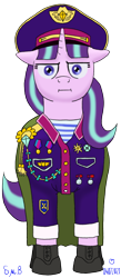 Size: 872x2000 | Tagged: safe, artist:soobel, starlight glimmer, pony, unicorn, :i, clothes, female, floppy ears, i mean i see, mare, medal, military uniform, newbie artist training grounds, s5 starlight, simple background, solo, soviet union, stalin glimmer, transparent background, unamused, uniform