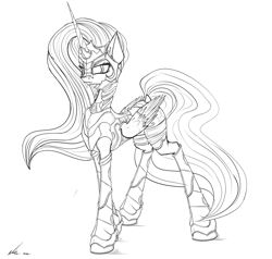 Size: 4000x3806 | Tagged: safe, artist:neko-me, princess celestia, alicorn, pony, armor, monochrome, solo