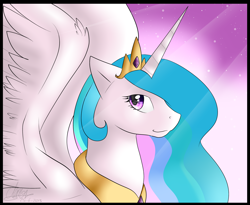 Size: 4290x3510 | Tagged: safe, artist:mrxbluexkarlyle, princess celestia, alicorn, pony, bust, portrait, smiling, solo