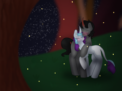 Size: 4000x3000 | Tagged: safe, artist:itssopanda, derpibooru import, king sombra, oc, oc:crystal dawn, pony, unicorn, canon x oc, dawnbra, female, male, mare, night, straight