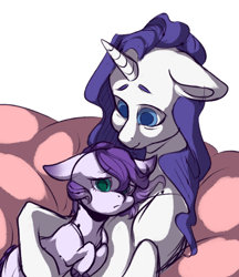 Size: 950x1100 | Tagged: safe, artist:yuyusunshine, rarity, oc, oc:diamond jem, dracony, hybrid, pony, unicorn, female, interspecies offspring, mother and child, mother and daughter, no catchlights, offspring, older, parent and child, parent:rarity, parent:spike, parents:sparity