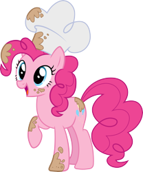 Size: 7647x9173 | Tagged: safe, artist:sugar-loop, pinkie pie, earth pony, pony, absurd resolution, batter, chef's hat, cute, diapinkes, food, hat, messy, simple background, solo, transparent background, vector