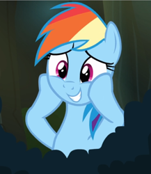 Size: 588x677 | Tagged: safe, derpibooru import, screencap, rainbow dash, pegasus, pony, daring don't, cheek squish, cropped, cute, dashabetes, excited, female, hooves on cheeks, mare, smiling, solo, squishy cheeks