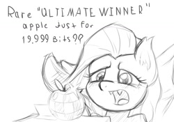 Size: 1200x841 | Tagged: artist needed, safe, fluttershy, apple, flutterbat, monochrome, sketch, solo