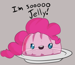Size: 1280x1118 | Tagged: safe, artist:acharmingpony, pinkie pie, :d, adorawat, barely pony related, cute, diapinkes, inanimate tf, jelly, literal, looking at you, open mouth, plate, pun, smiling, solo, transformation, wat
