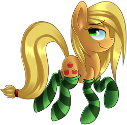 Size: 1194x1174 | Tagged: safe, artist:january3rd, applejack, earth pony, pony, clothes, simple background, socks, solo, striped socks, transparent background, wet mane