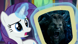 Size: 1366x768 | Tagged: safe, rarity, pony, unicorn, castle sweet castle, 1770s, 18th century, age of enlightenment, beast (prince), beauty and the beast, beauty and the beast (2017), exploitable meme, meme, mirror, rarity's mirror