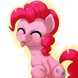 Size: 1000x1000 | Tagged: safe, artist:ushiro no kukan, pinkie pie, earth pony, pony, :p, >:p, blushing, cute, diapinkes, eyes closed, silly, solo, tongue out