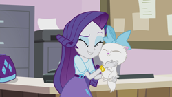 Size: 1280x720 | Tagged: safe, screencap, rarity, cat, equestria girls, hamstocalypse now, snuggling