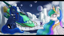 Size: 3920x2205 | Tagged: safe, artist:dezdark, princess celestia, princess luna, alicorn, pony, crossover, futurama, night guard