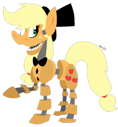 Size: 708x759 | Tagged: safe, applejack, earth pony, horse, pony, robot, animatronic, applefreddy, creepy, five nights at aj's, happy, solo