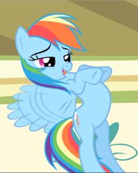 Size: 747x940 | Tagged: safe, derpibooru import, screencap, rainbow dash, pegasus, pony, flight to the finish, cropped, female, flapping, flying, lidded eyes, mare, open mouth, smug, spread wings, wings