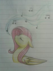 Size: 960x1280 | Tagged: safe, artist:breadcipher, fluttershy, pegasus, pony, lined paper, singing, solo, traditional art