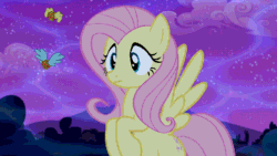 Size: 634x357 | Tagged: safe, screencap, fluttershy, pegasus, pony, do princesses dream of magic sheep, animated, dream, female, flutterbat, lucid dreaming, mare, muffin, night, transformation, winged muffin