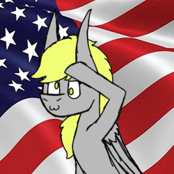 Size: 900x900 | Tagged: safe, artist:cococandy2007, derpy hooves, pegasus, pony, 4th of july, :3, american flag, female, flag, holiday, mare, patriotic, salute, solo, united states