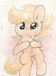 Size: 670x902 | Tagged: safe, artist:slightlyshade, applejack, earth pony, pony, alternate hairstyle, solo, traditional art