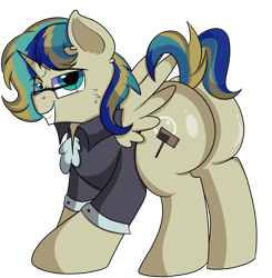 Size: 4800x4900 | Tagged: safe, artist:rainbowtashie, carrot top, derpy hooves, golden harvest, mayor mare, minuette, oc, oc:queen fresh care, alicorn, pony, alicorn oc, butt, clothes, commissioner:bigonionbean, cutie mark, extra thicc, flank, fusion, fusion:queen fresh care, glasses, horn, male, plot, rule 63, simple background, stallion, thicc ass, transparent background, wings, writer:bigonionbean