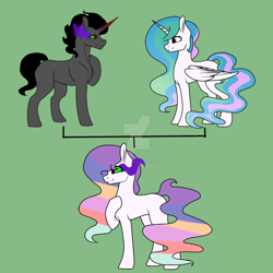 Size: 1600x1600 | Tagged: safe, artist:cynderlovesart, derpibooru import, king sombra, princess celestia, alicorn, pony, unicorn, celestibra, female, male, offspring, parent:king sombra, parent:princess celestia, parents:celestibra, shipping, straight, watermark